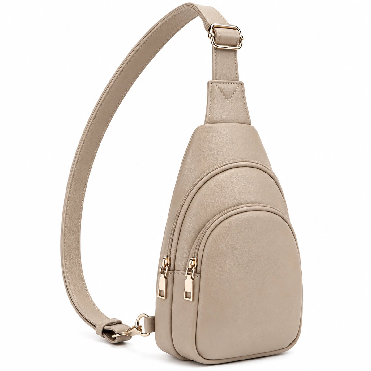 Bolsa bandolera beige con correa ajustable y doble cremallera