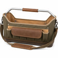 Bolsa organizadora de herramientas verde oliva y marrón con mango ergonómico