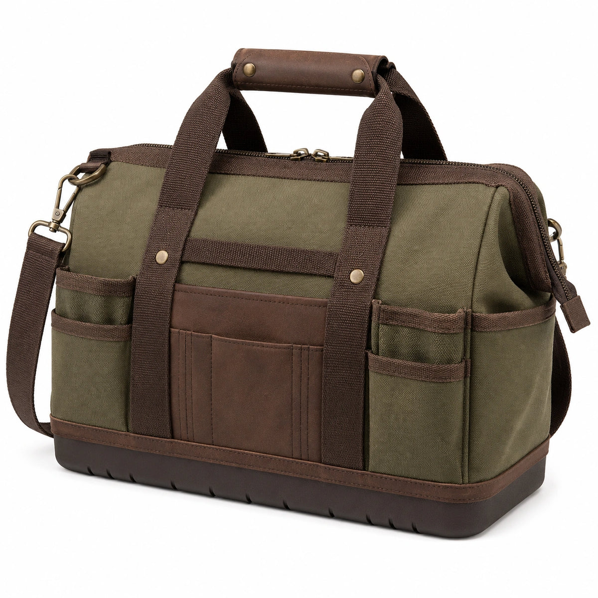 Bolso de Herramientas Verde y Marrón con Asa Reforzada