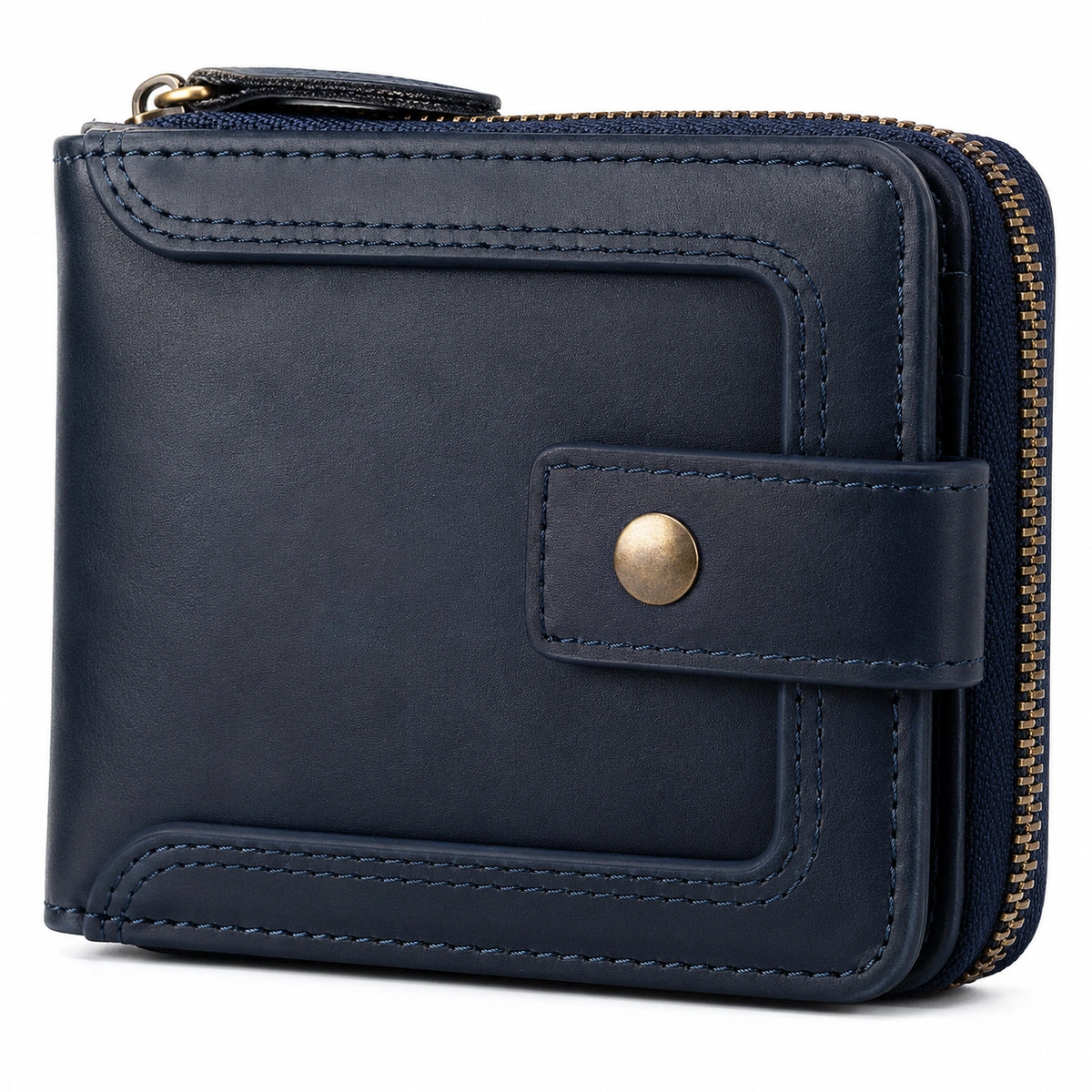 Cartera de Hombre Azul con Cremallera y Broche