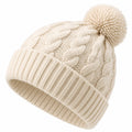 Gorro de Punto Trenzado con Pompon Beige para Adultos