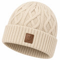 Gorro de Punto Trenzado Beige con Emblema de Cara Sonriente