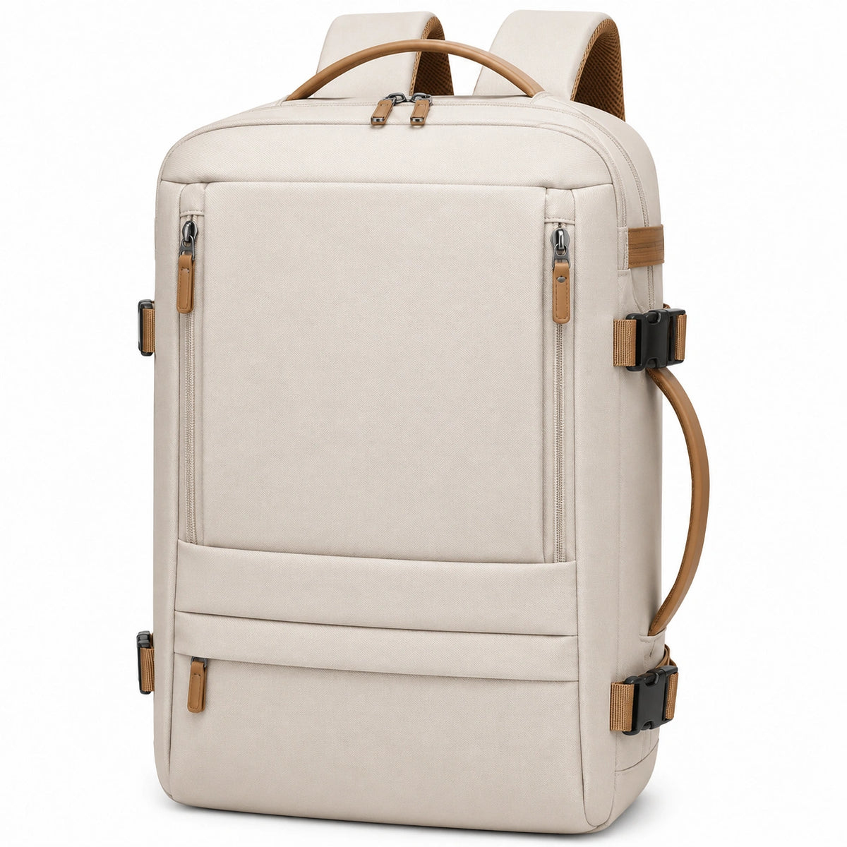 Mochila Beige Unisex de Viaje con Compartimentos Multiples