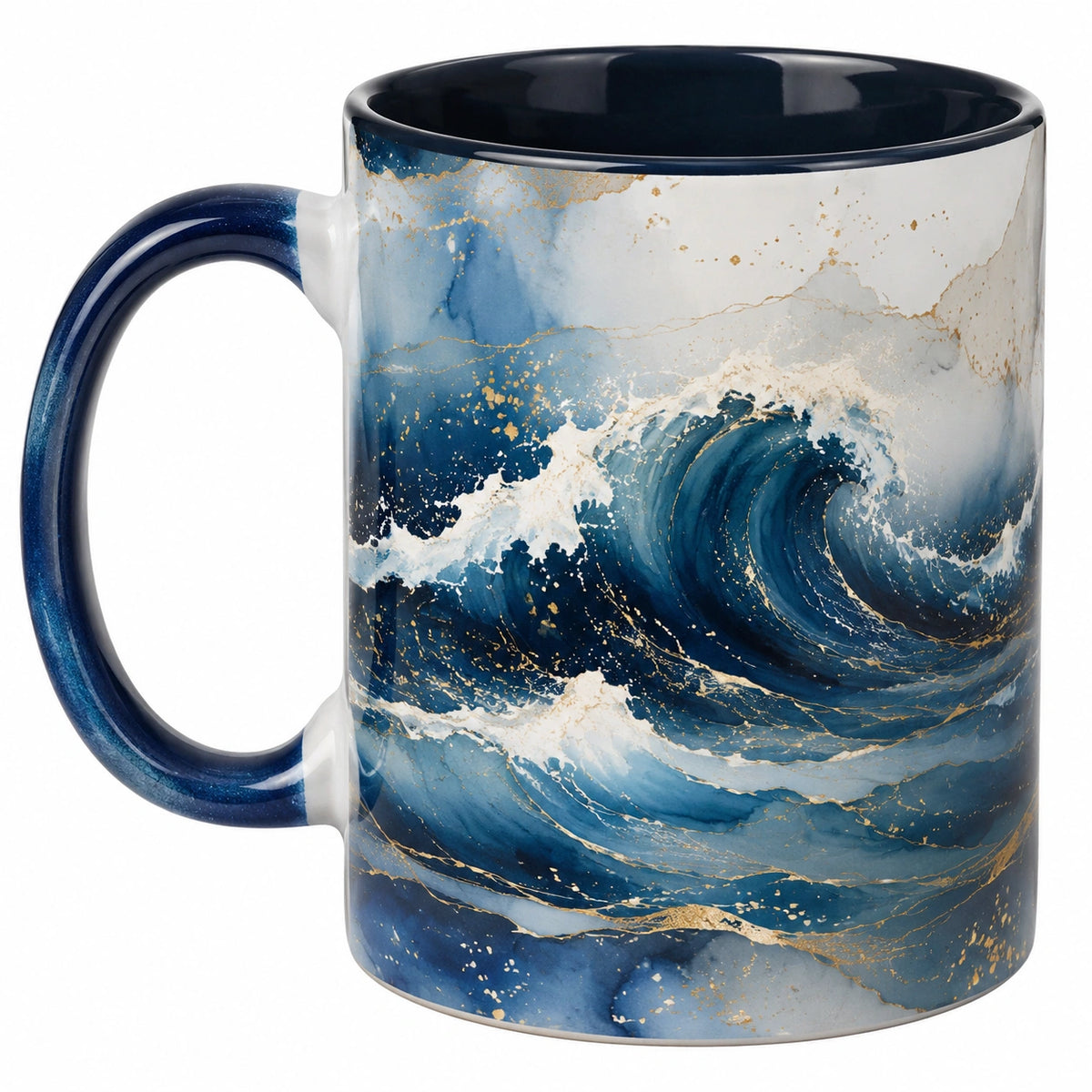 Taza de Cerámica Decorativa con Olas Azul Mármol 350ml