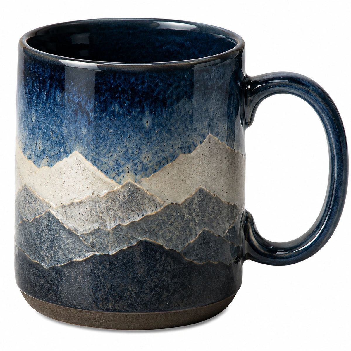 Taza de cerámica con diseño de montaña azul y gris, 350ml