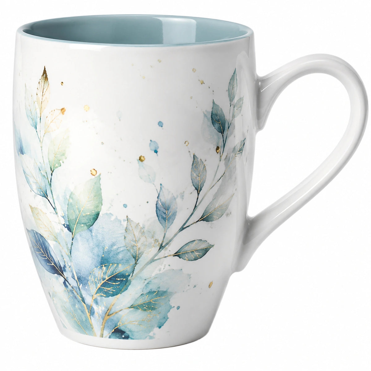Taza de cerámica con diseño de hojas azul-verde 350ml