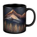 Taza de cerámica con diseño de paisaje montañoso - Negro/Marrón