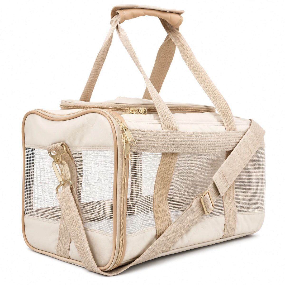 Transportín para Mascotas Beige con Malla y Correa Ajustable