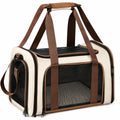 Transportín para Mascotas Pequeñas Beige y Marrón con Bolsillos y Correa Ajustable